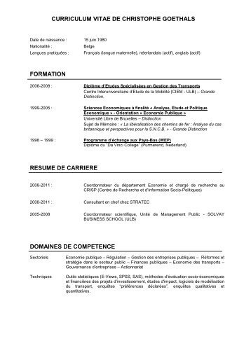 curriculum vitae de christophe goethals formation resume de ...