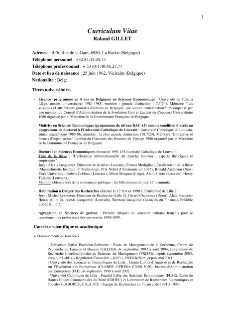 Curriculum Vitae - Solvay Brussels School