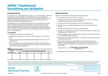 AMODELÂ® Polyphthalamid Kurzanleitung zum ... - Solvay Plastics