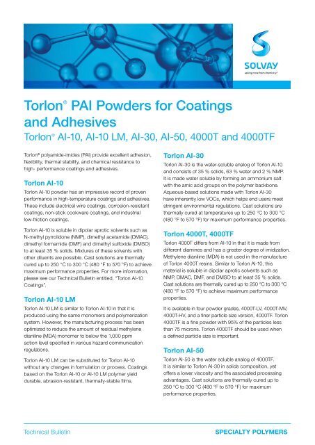 TorlonÂ® PAI Powders for Coatings and Adhesives - Solvay Plastics