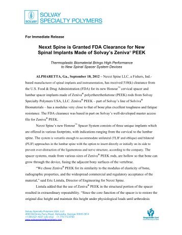 Nexxt Spine is Granted FDA Clearance for New ... - Solvay Plastics