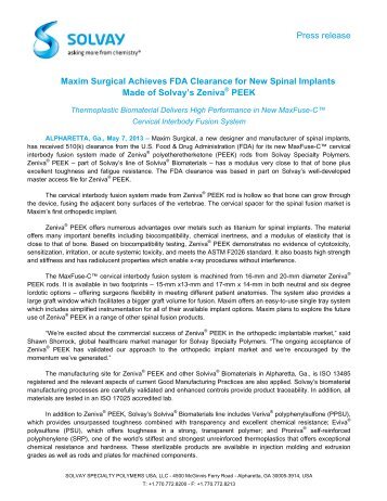 Press release Maxim Surgical Achieves FDA ... - Solvay Plastics