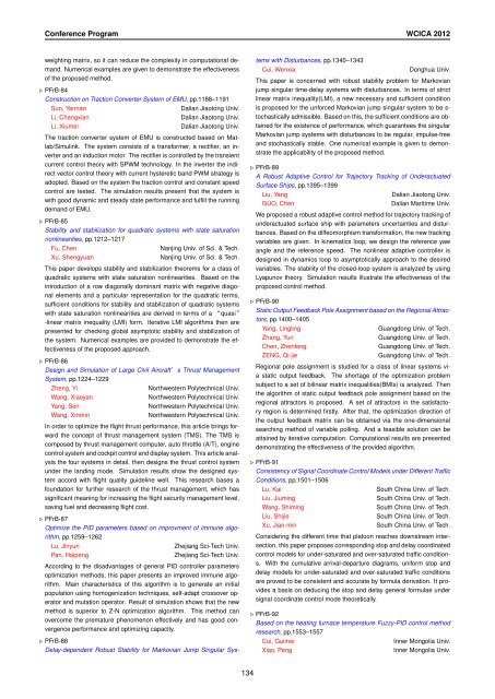 Conference Program of WCICA 2012