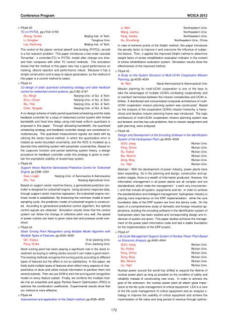 Conference Program of WCICA 2012