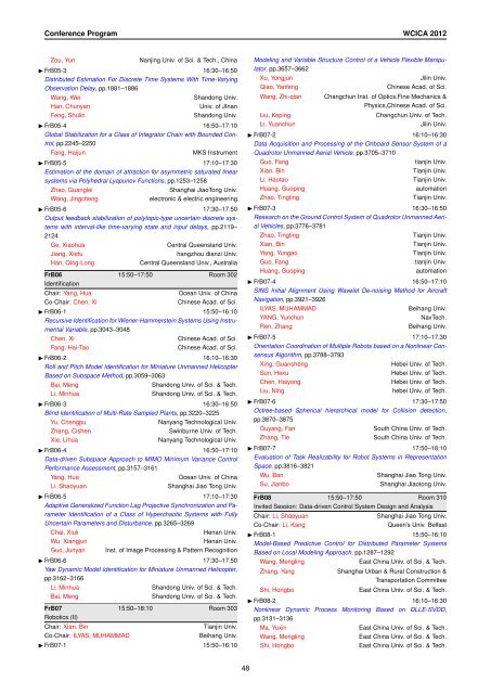 Conference Program of WCICA 2012