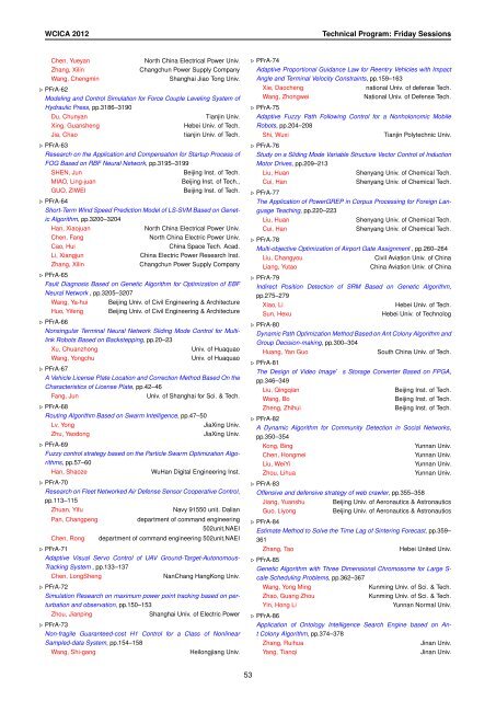 Conference Program of WCICA 2012