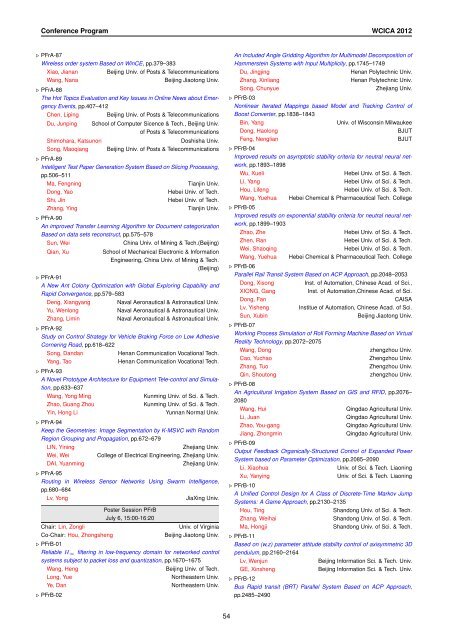 Conference Program of WCICA 2012