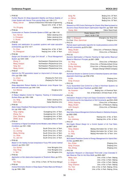 Conference Program of WCICA 2012