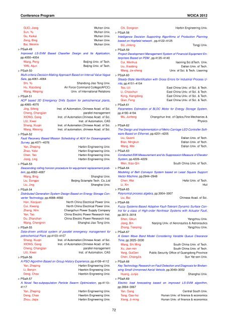 Conference Program of WCICA 2012