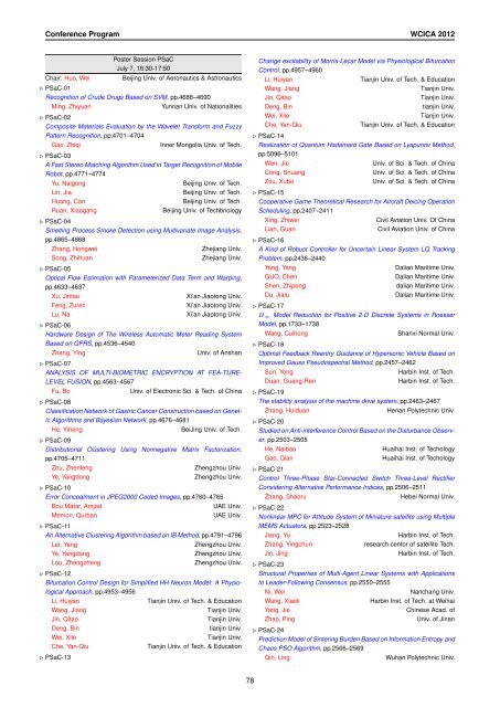 Conference Program of WCICA 2012