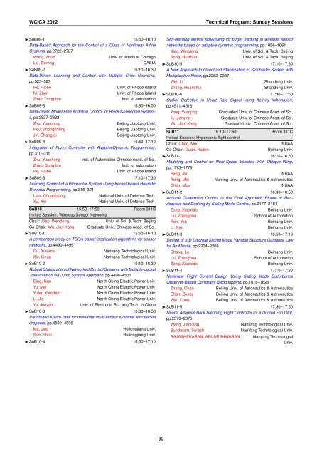 Conference Program of WCICA 2012