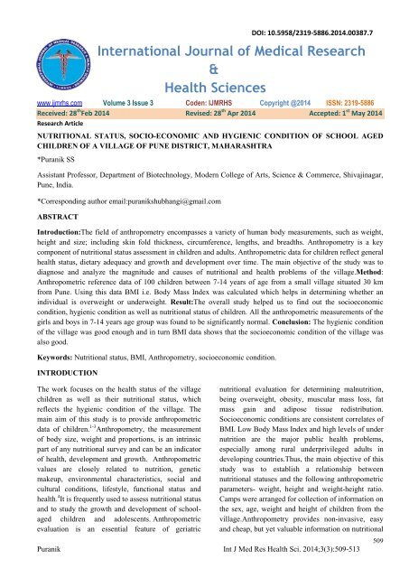 International Journal of Medical Research & Health Sciences