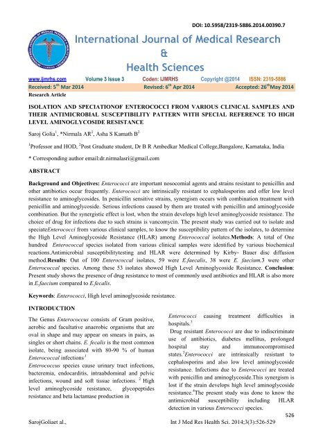 International Journal of Medical Research & Health Sciences