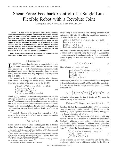 Shear Force Feedback Control of a Single-Link Flexible Robot with ...