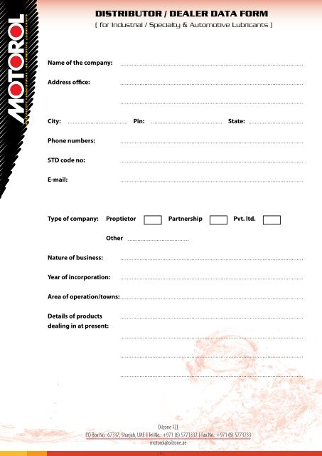 DISTRIBUTOR / DEALER DATA FORM