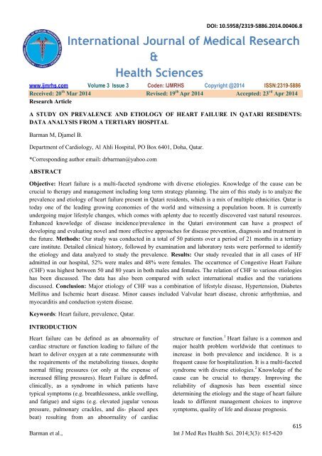 International Journal of Medical Research & Health Sciences