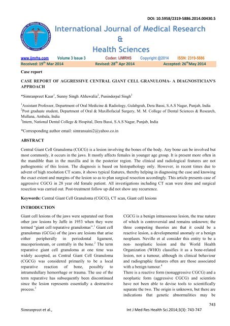 International Journal of Medical Research & Health Sciences