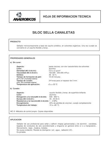 hoja de informacion tecnica siloc sella canaletas - AnaerÃ³bicos