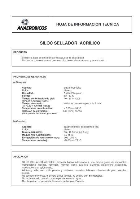 Siloc sellador acrilico-TDS-01 - AnaerÃ³bicos