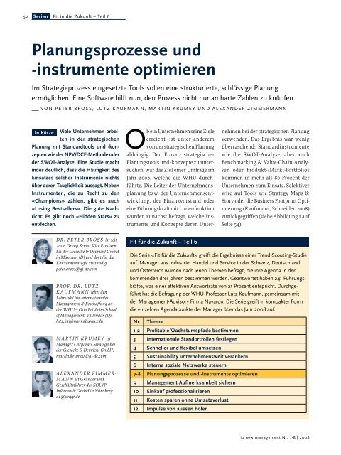 Planungsprozesse und -instrumente optimieren