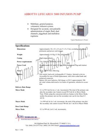 Lifecare 5000 Infusion Pump - Soma Technology, Inc.