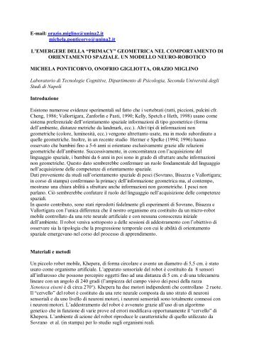 "primacy" geometrica nel comportamento di orientamento spaziale