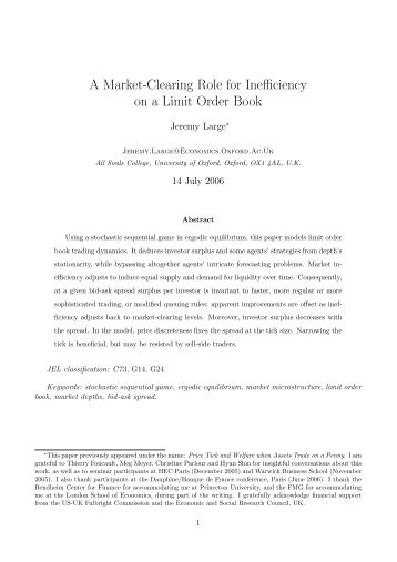 A Market-Clearing Role for Inefficiency on a Limit Order Book