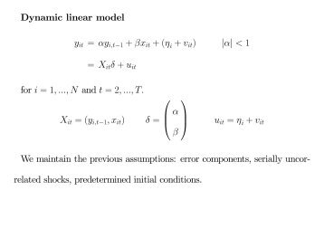 Dynamic linear model # vit" .a. < % * XitÎ´ # u for i * %, ..., N and t ...