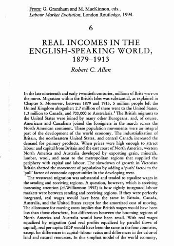 Real Incomes in the English Speaking World, 1879-1913