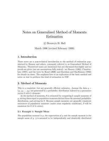 Notes on Generalized Method of Moments Estimation