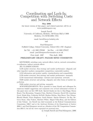 Competition with Switching Costs and Network ... - Nuffield College