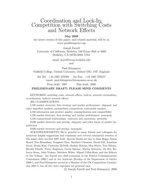 Competition with Switching Costs and Network ... - Nuffield College