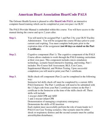 PALS HeartCode Completion Information - Ochsner.org