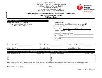 AHA Family and Friends CPR Course Roster 2013 - Ochsner.org