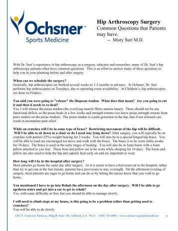 Hip Arthroscopy Surgery - Ochsner.org