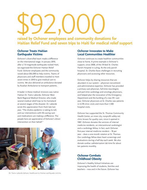 View Ochsner's Annual Report - 2010 - Ochsner.org