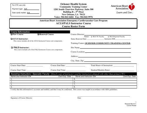 Ochsner Health System ACLS/PALS Instructor Course ... - Ochsner.org