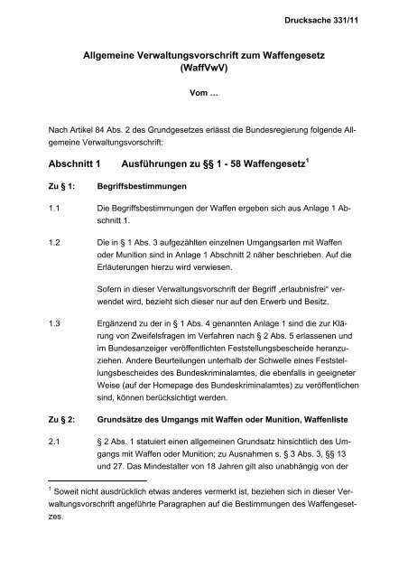 Allgemeine Verwaltungsvorschrift zum Waffengesetz