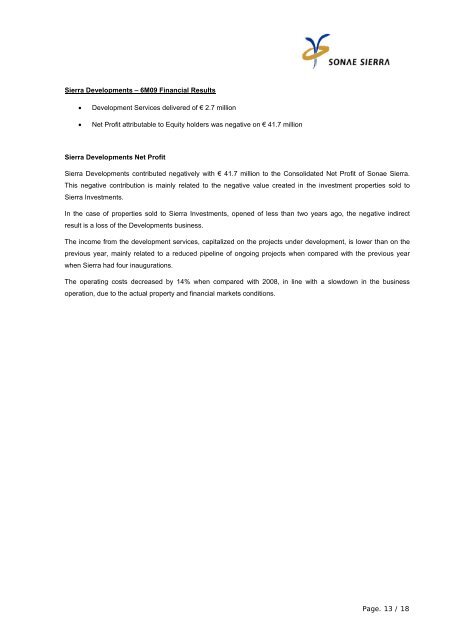 Consolidated Financial Statements 1st Semester 2009 - Sonae Sierra