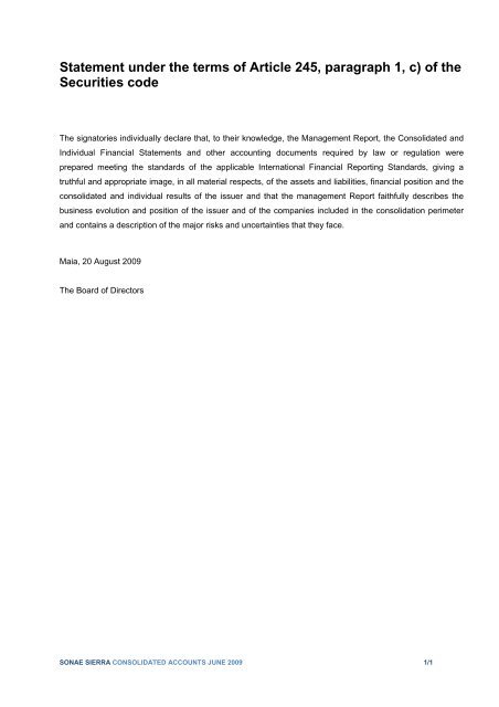 Consolidated Financial Statements 1st Semester 2009 - Sonae Sierra