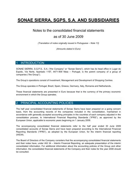 Consolidated Financial Statements 1st Semester 2009 - Sonae Sierra