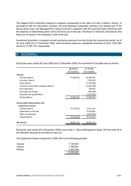 Consolidated Financial Statements 1st Semester 2009 - Sonae Sierra