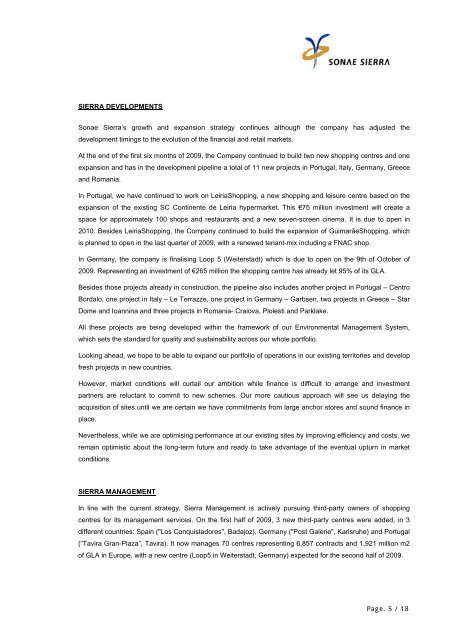 Consolidated Financial Statements 1st Semester 2009 - Sonae Sierra