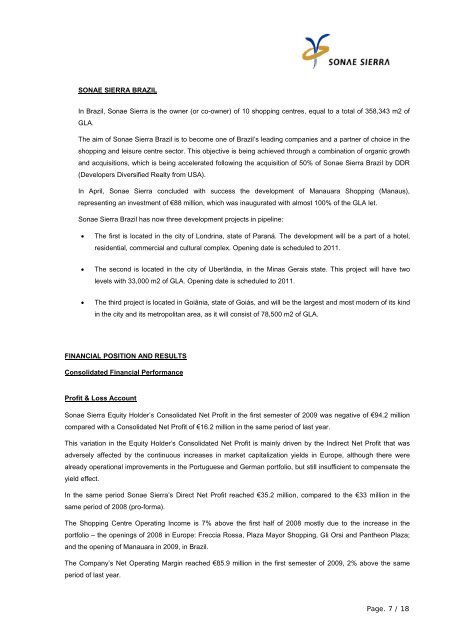 Consolidated Financial Statements 1st Semester 2009 - Sonae Sierra