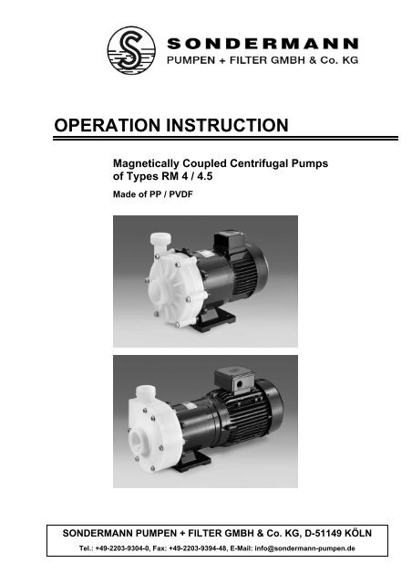 operation instruction - SONDERMANN Pumpen + Filter GmbH & Co ...