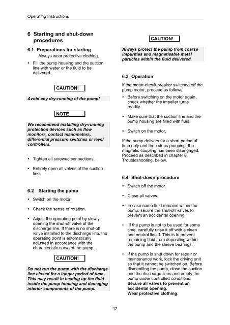 operation instruction - SONDERMANN Pumpen + Filter GmbH & Co ...