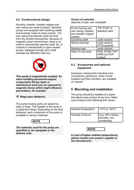 operation instruction - SONDERMANN Pumpen + Filter GmbH & Co ...