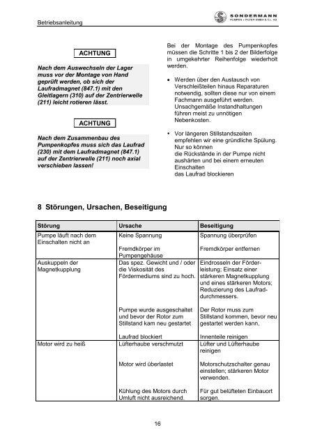 Betriebsanleitung - SONDERMANN Pumpen + Filter GmbH & Co. KG