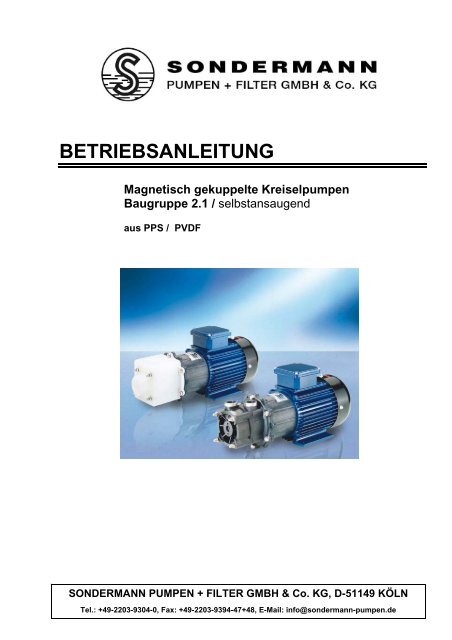 betriebsanleitung - SONDERMANN Pumpen + Filter GmbH & Co. KG