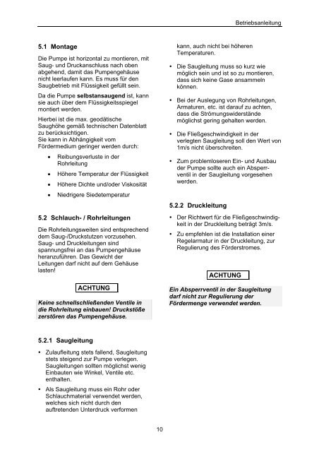 betriebsanleitung - SONDERMANN Pumpen + Filter GmbH & Co. KG